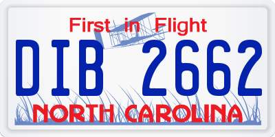 NC license plate DIB2662