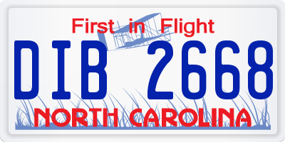 NC license plate DIB2668