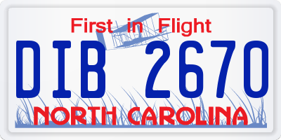 NC license plate DIB2670