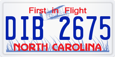 NC license plate DIB2675