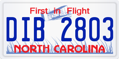 NC license plate DIB2803
