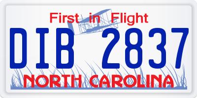 NC license plate DIB2837