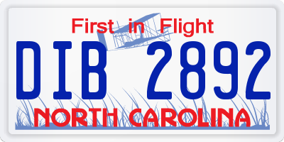 NC license plate DIB2892