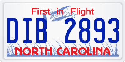 NC license plate DIB2893
