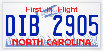 NC license plate DIB2905