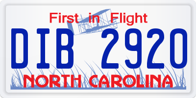 NC license plate DIB2920