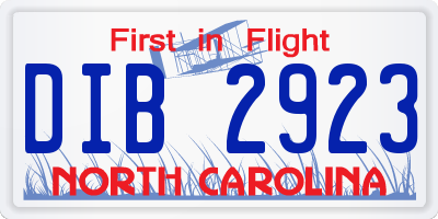 NC license plate DIB2923