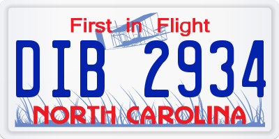 NC license plate DIB2934