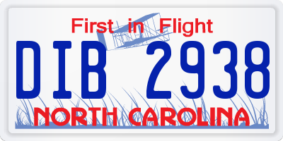 NC license plate DIB2938