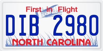 NC license plate DIB2980