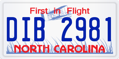 NC license plate DIB2981