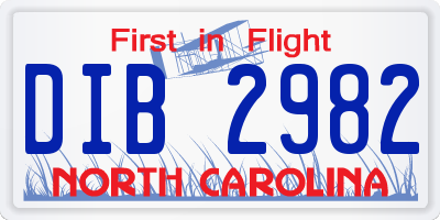 NC license plate DIB2982