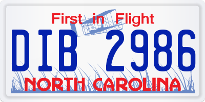 NC license plate DIB2986