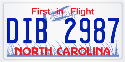 NC license plate DIB2987