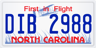 NC license plate DIB2988