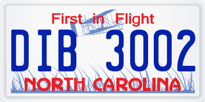 NC license plate DIB3002