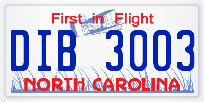 NC license plate DIB3003