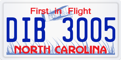 NC license plate DIB3005