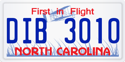 NC license plate DIB3010