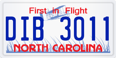 NC license plate DIB3011