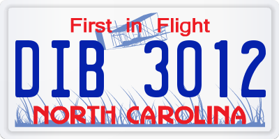 NC license plate DIB3012