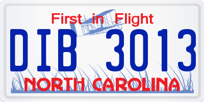 NC license plate DIB3013