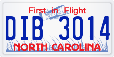 NC license plate DIB3014