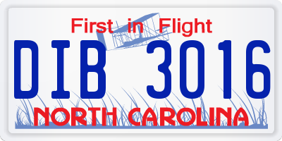NC license plate DIB3016