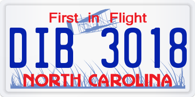 NC license plate DIB3018
