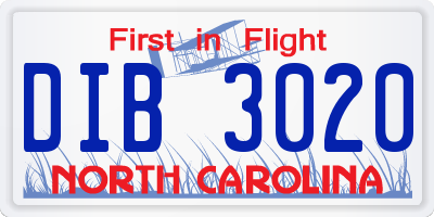 NC license plate DIB3020