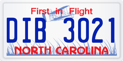 NC license plate DIB3021