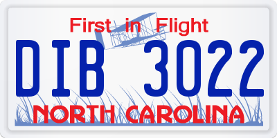 NC license plate DIB3022