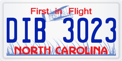 NC license plate DIB3023