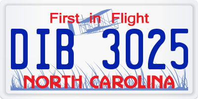 NC license plate DIB3025
