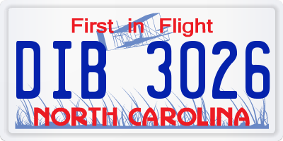 NC license plate DIB3026