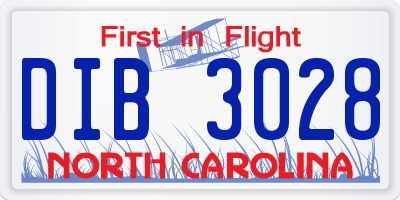 NC license plate DIB3028