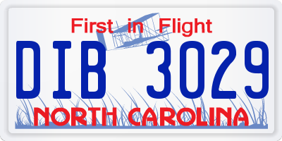 NC license plate DIB3029