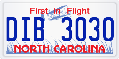 NC license plate DIB3030