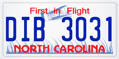 NC license plate DIB3031