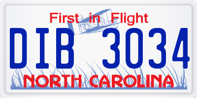 NC license plate DIB3034