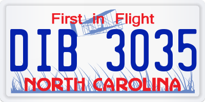 NC license plate DIB3035