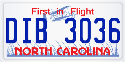 NC license plate DIB3036