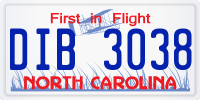 NC license plate DIB3038