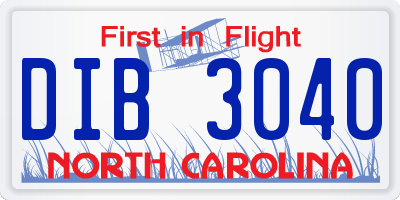 NC license plate DIB3040