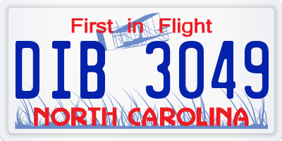 NC license plate DIB3049