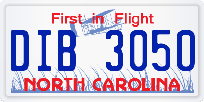 NC license plate DIB3050