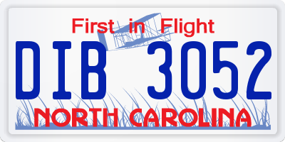 NC license plate DIB3052