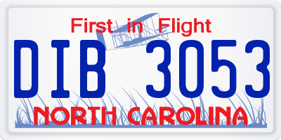NC license plate DIB3053