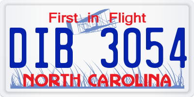 NC license plate DIB3054