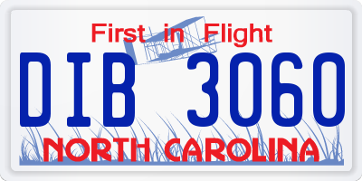 NC license plate DIB3060